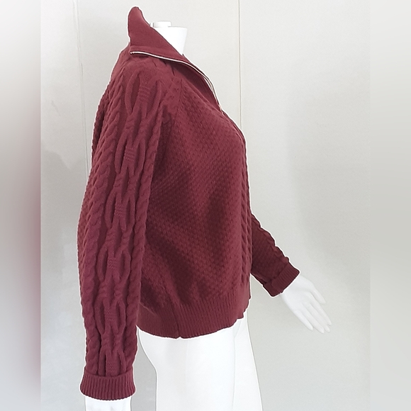 SHEIN Crop Cable Front Neck Zip Sweater Sz L - Picture 3 of 9